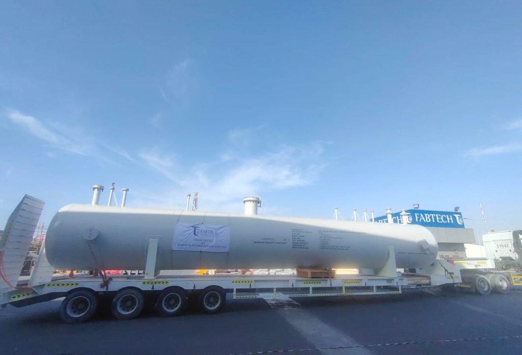 Large cylindrical tank with scaffolding