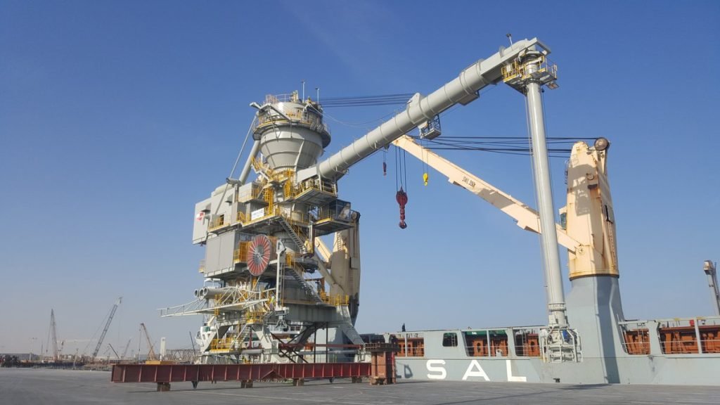 Industrial lifting machine on ship