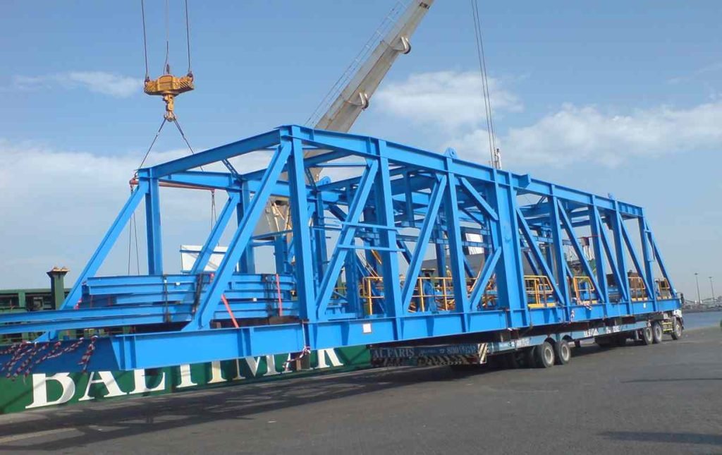 Large blue steel bridge component