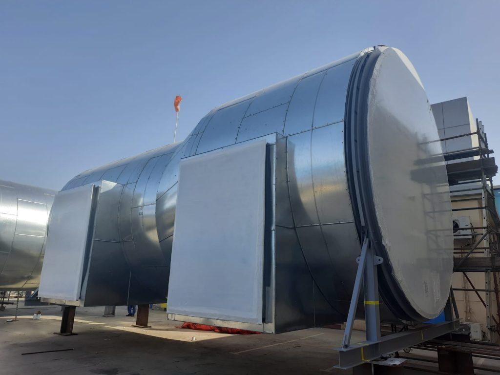 Metal air duct system outdoors