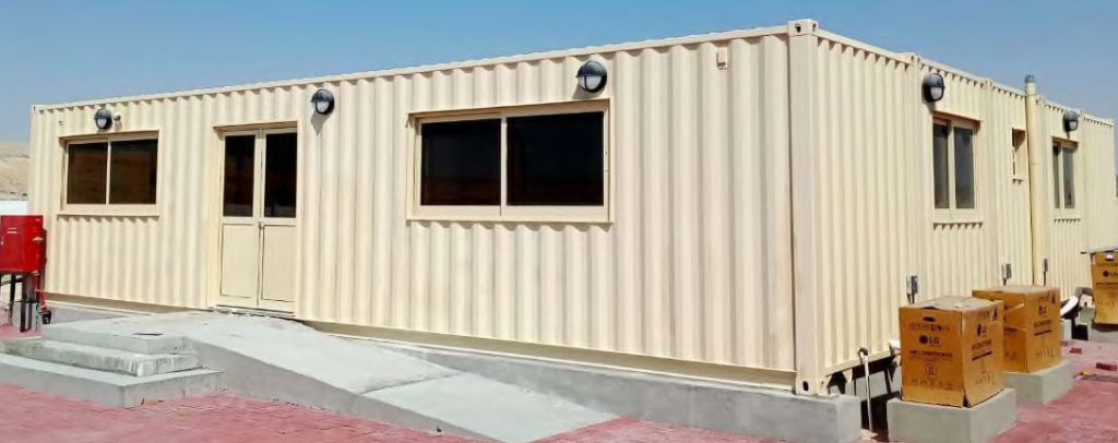 Beige portable cabin with window