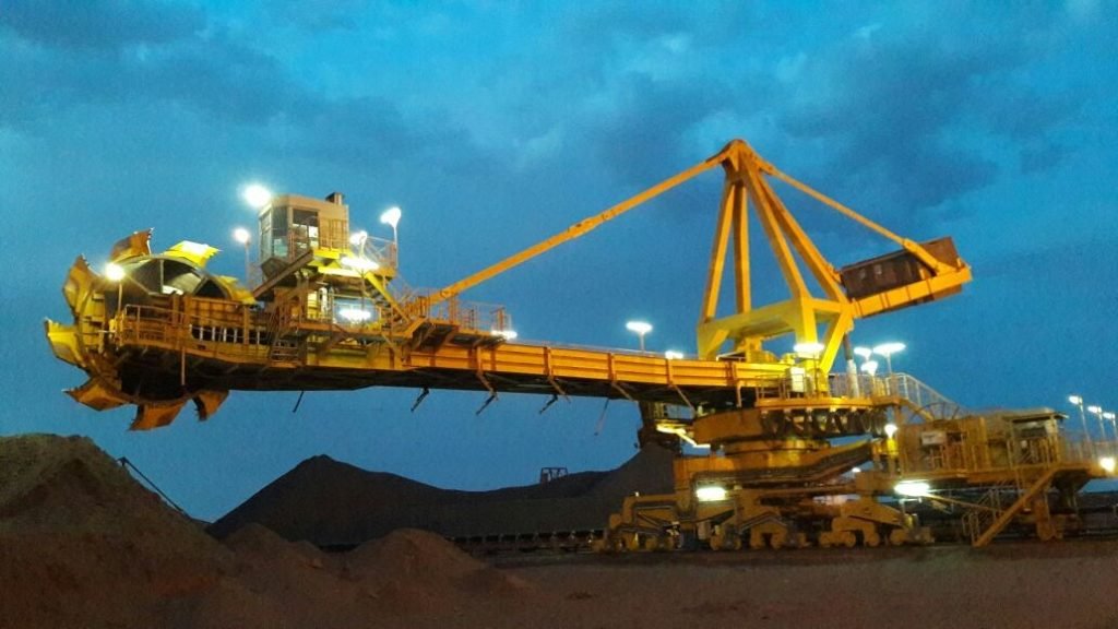 Night view of industrial loading crane