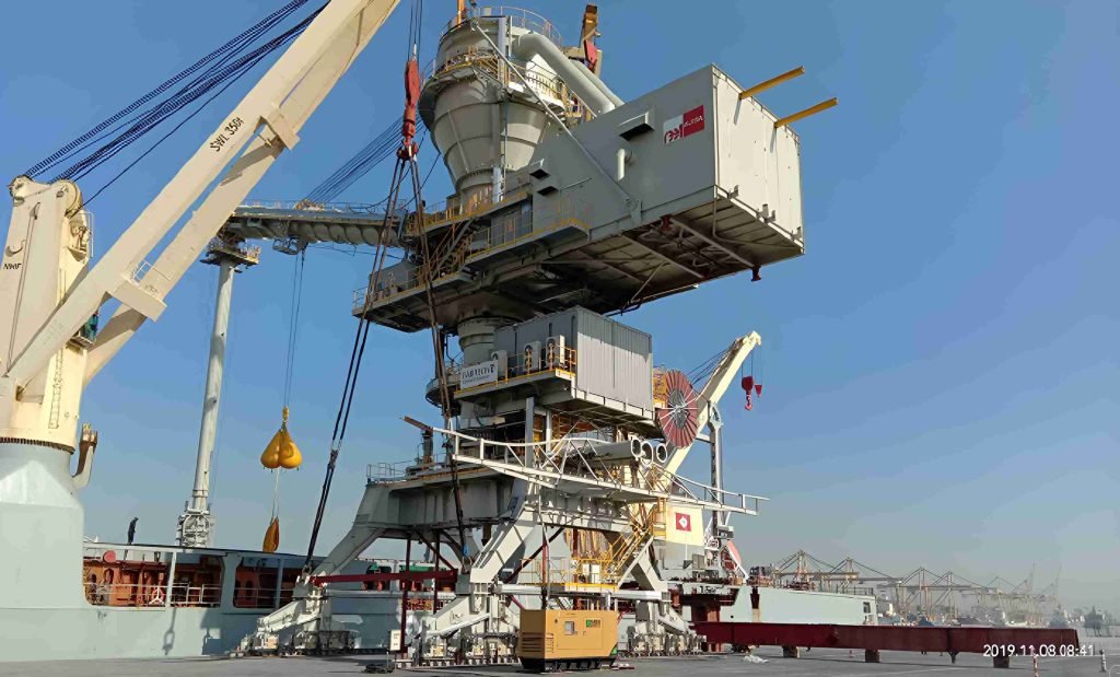 Port crane machinery close-up