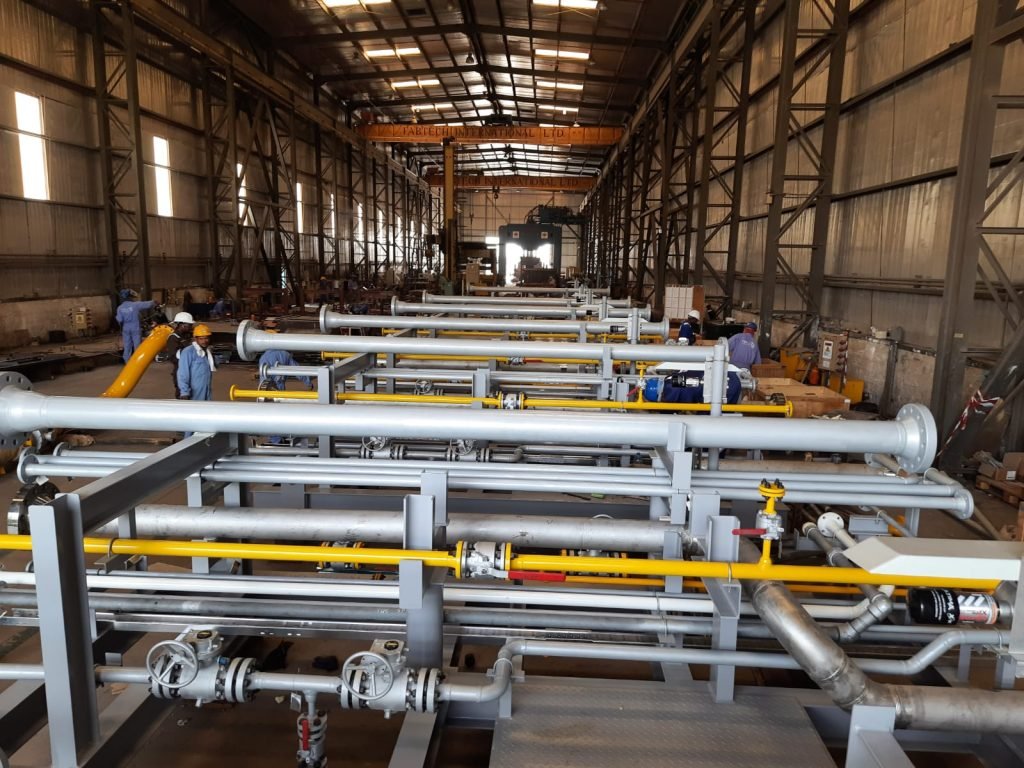 White industrial frames in workshop