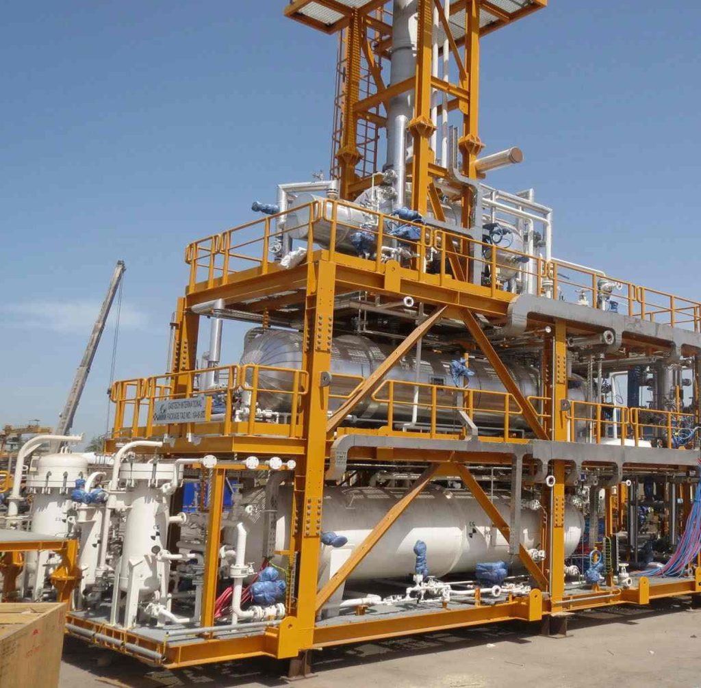 Yellow industrial processing equipment structure.