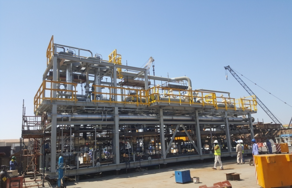 Complex piping module in yard