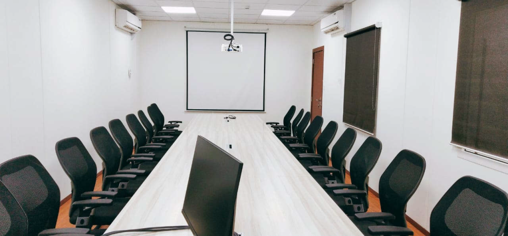 Conference room with black chairs