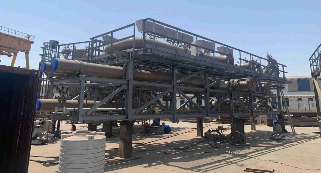 Large skid with tall piping Large skid with tall piping
