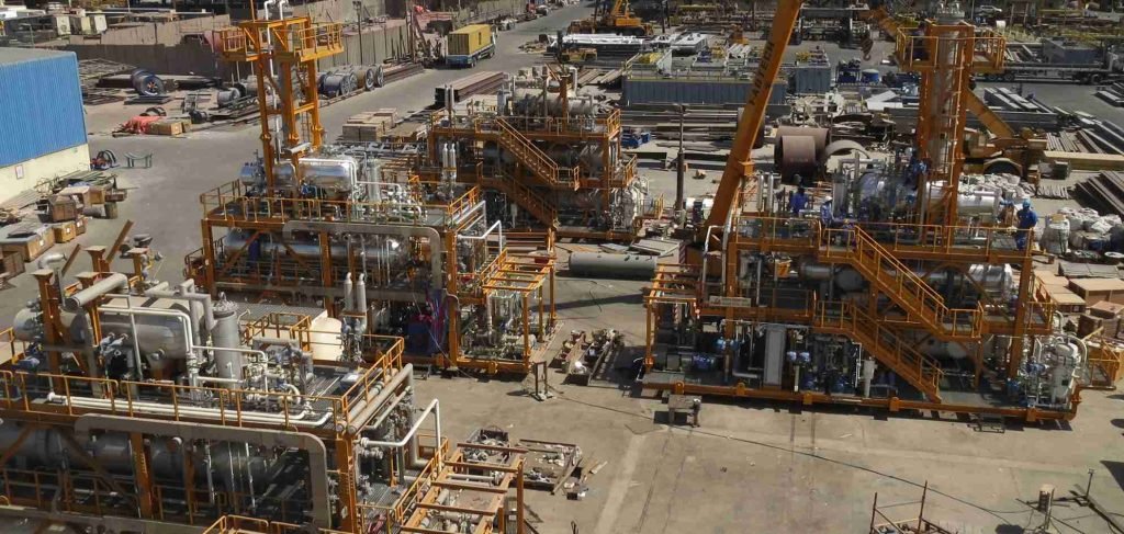 Aerial view of a construction site with heavy machinery.
