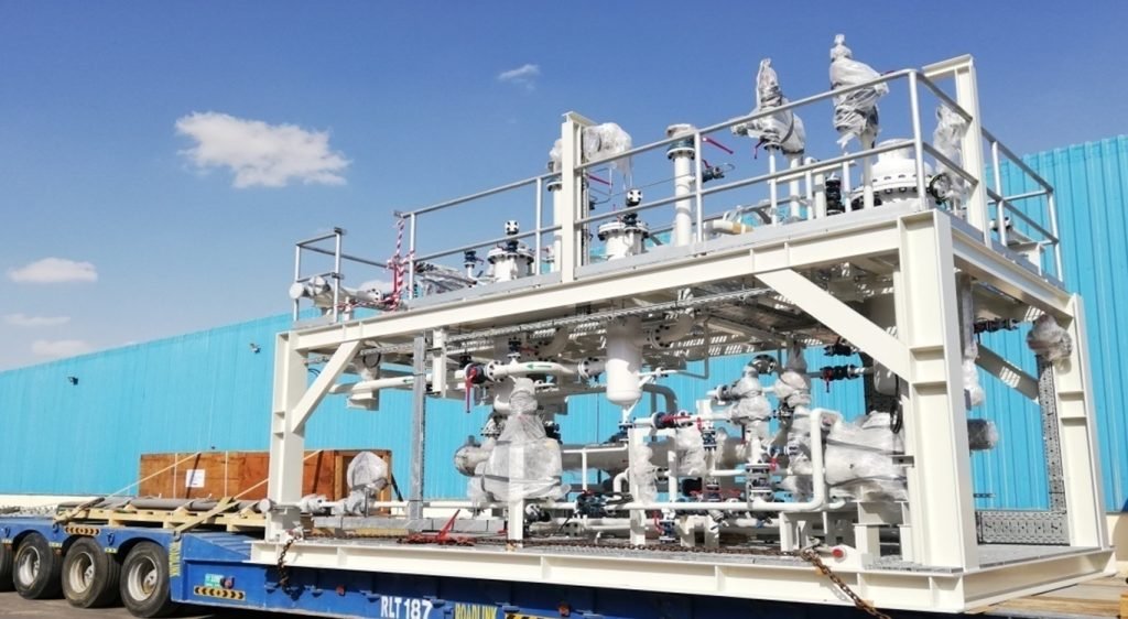 Piping skid with blue sky