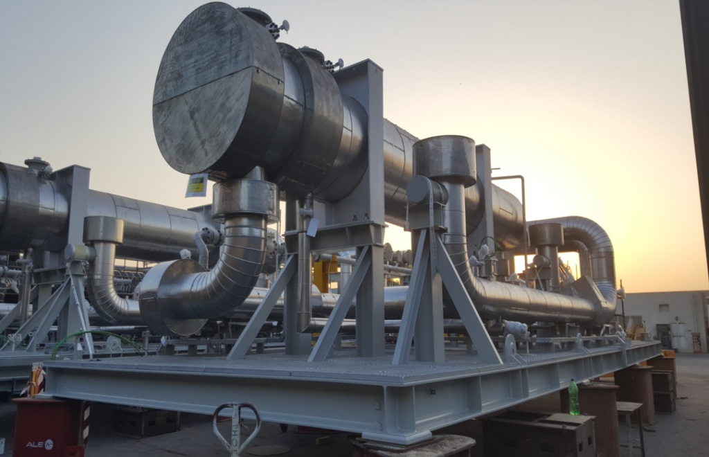 Large equipment in transport frame