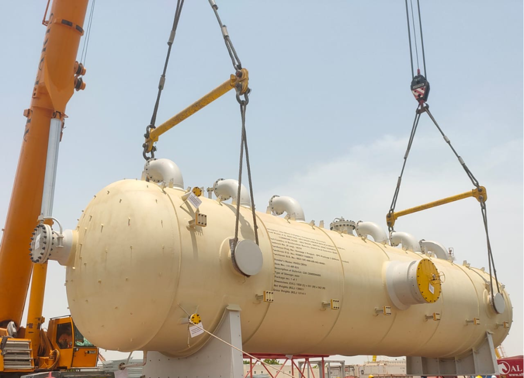 Vessel being lifted by crane