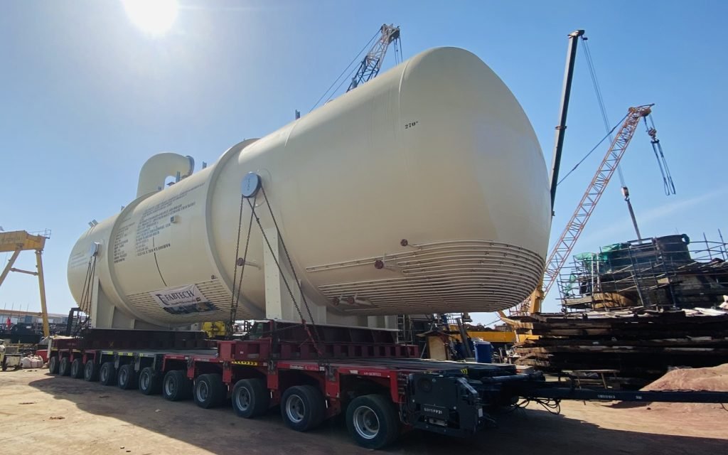 Silver industrial vessel outdoors