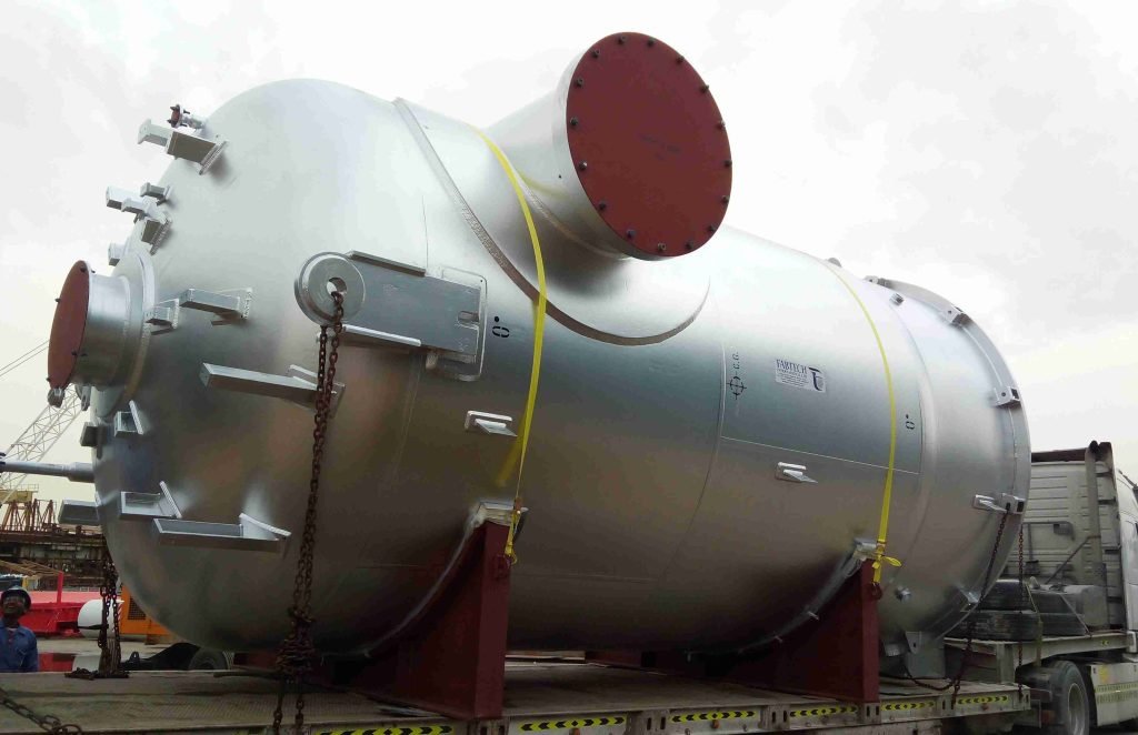Large pressure vessel with a red dome